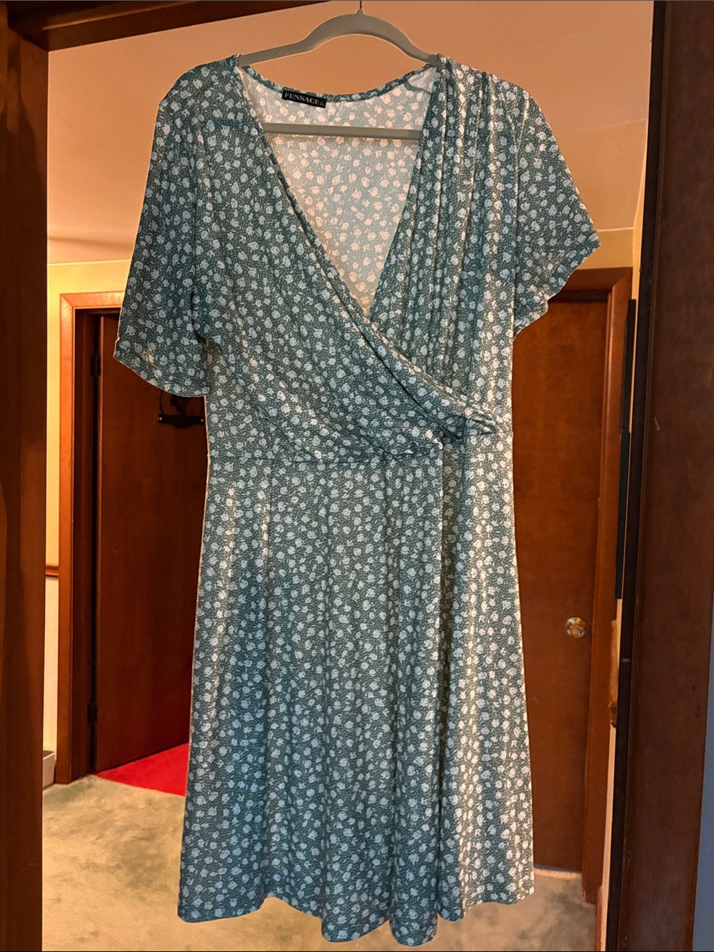 Green Floral Wrap-Style Women’s Dress